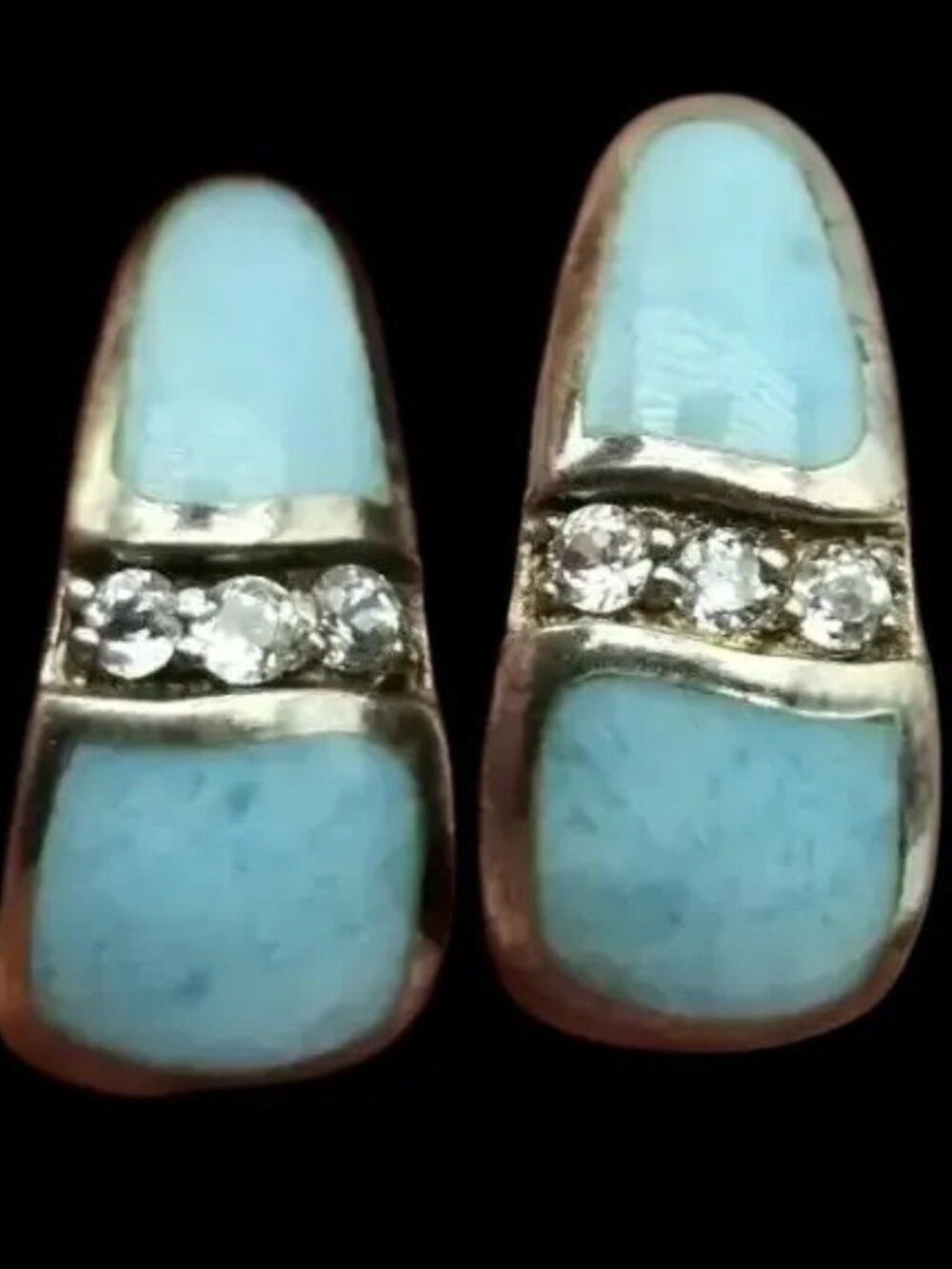 Marahlago Blue Cloud Larimar & White Topaz Sterling Silver Curved Drop Earrings